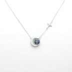 Celestial Moon & Green Star Pendant Necklace in Sterling Silver