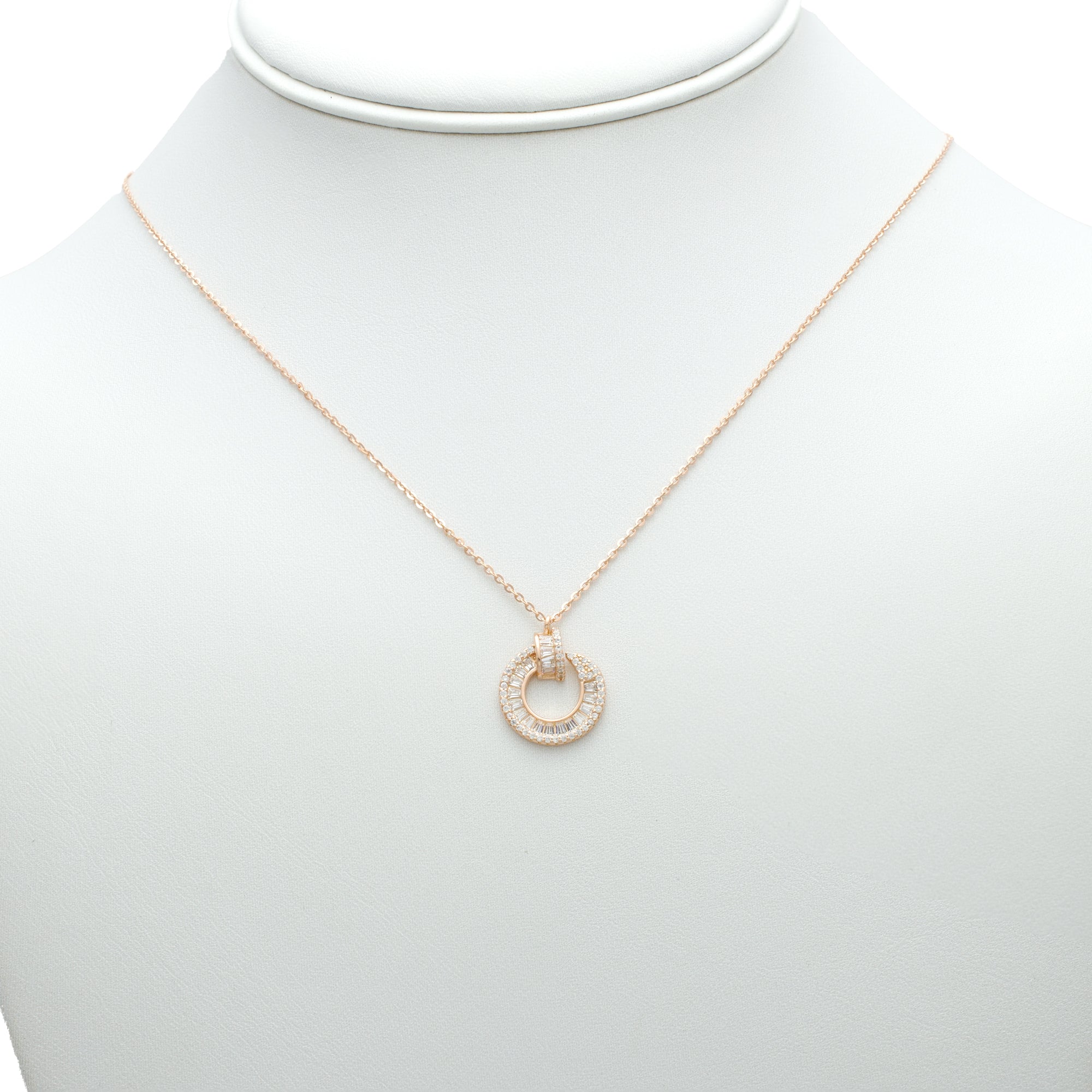 Classic Pavé Double Circle Pendant Necklace in Sterling Silver