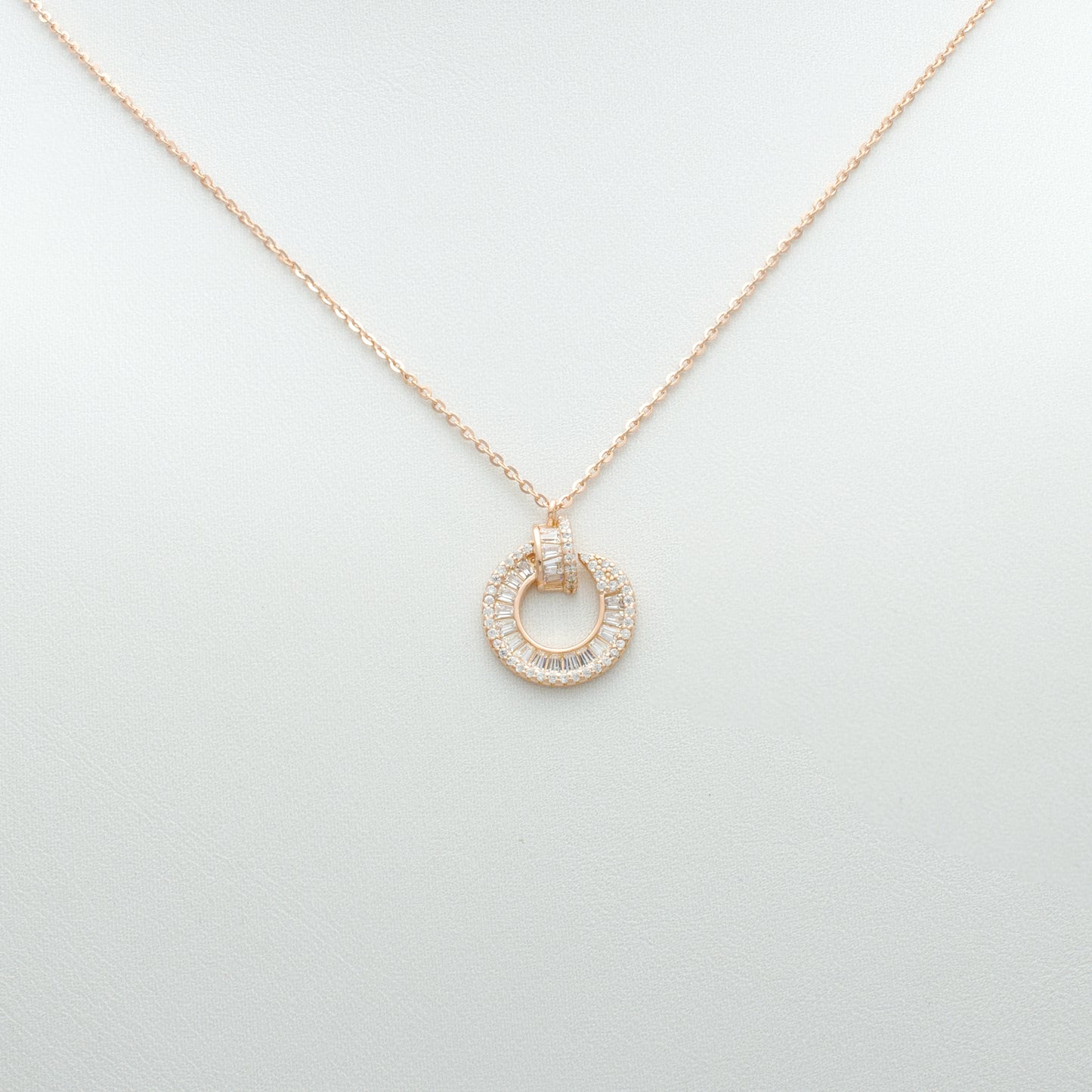 Classic Pavé Double Circle Pendant Necklace in Sterling Silver