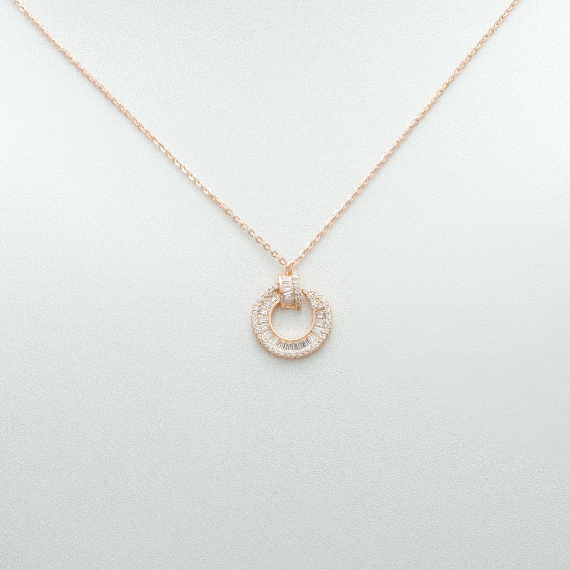 Classic Pavé Double Circle Pendant Necklace in Sterling Silver