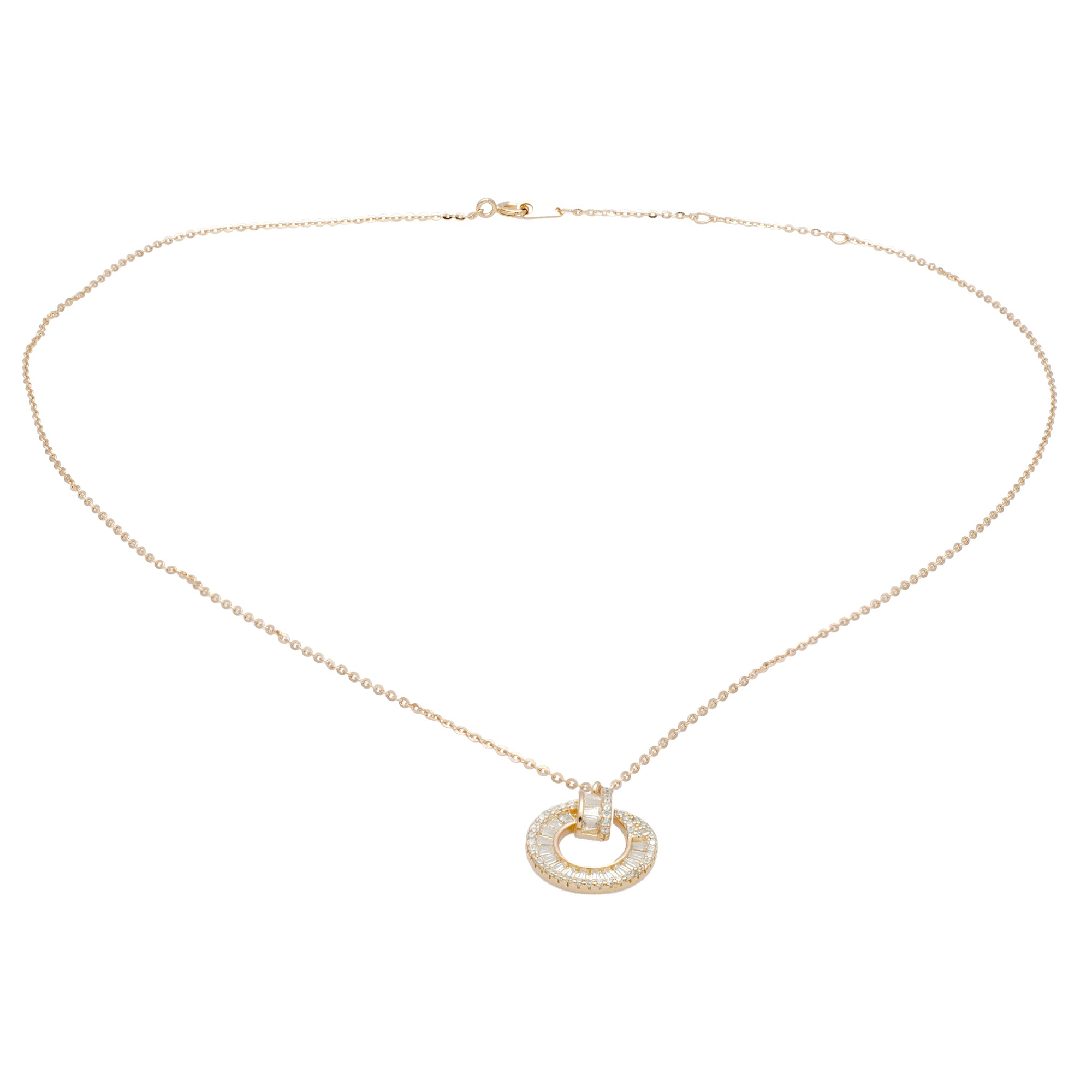 Classic Pavé Double Circle Pendant Necklace in Sterling Silver