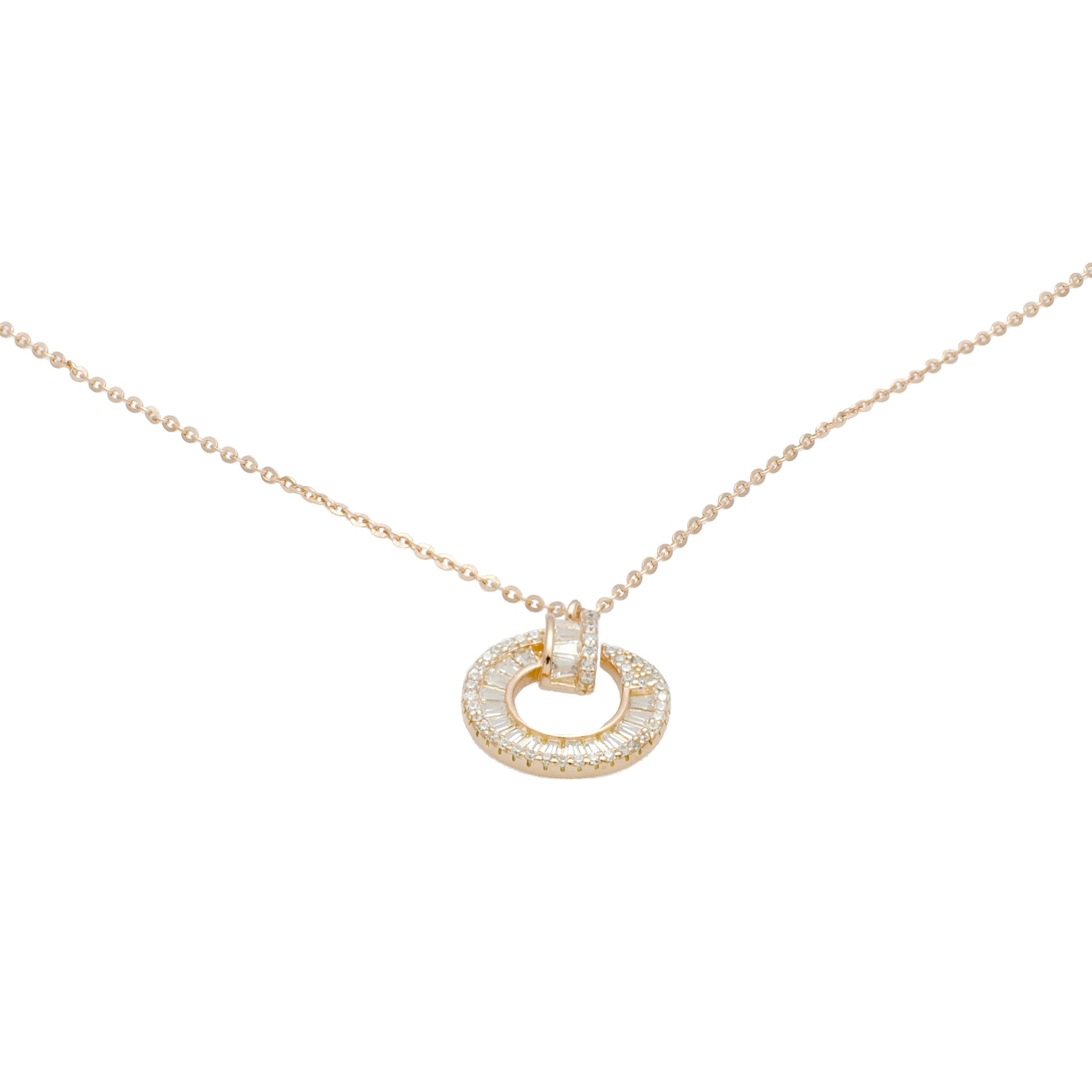 Classic Pavé Double Circle Pendant Necklace in Sterling Silver