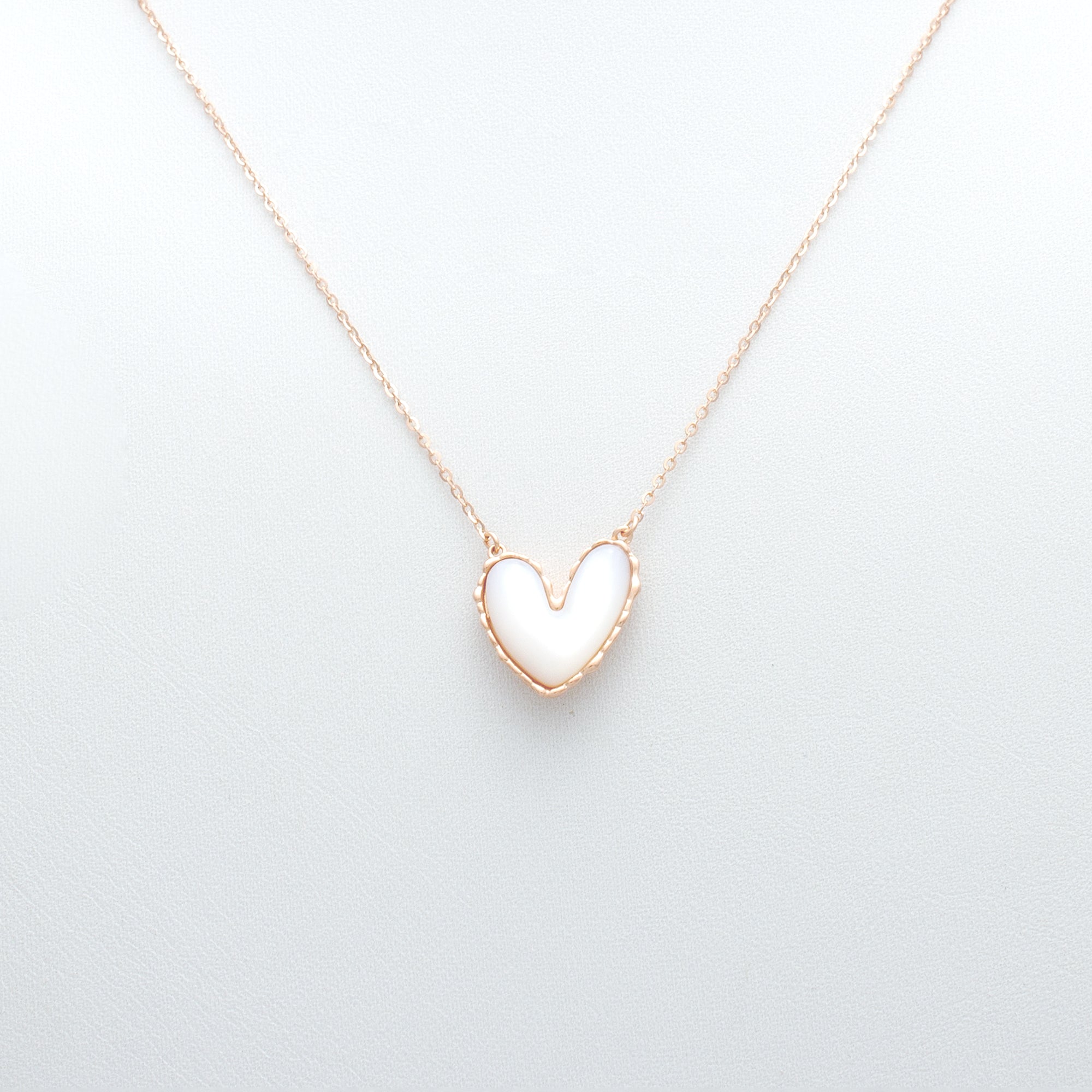 Minimal Heart Pendant Necklace in Rose Gold with Enamel Inlay
