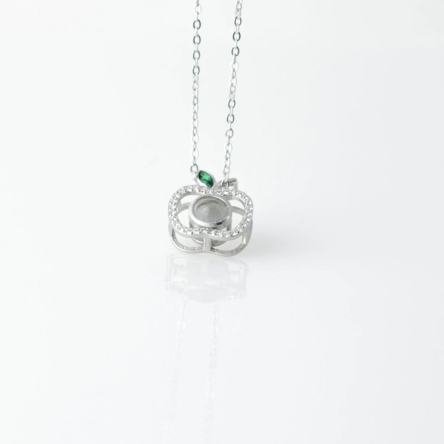 Apple - 100 Languages I Love You Cubic Zirconia Pendant Sterling Silver Necklace