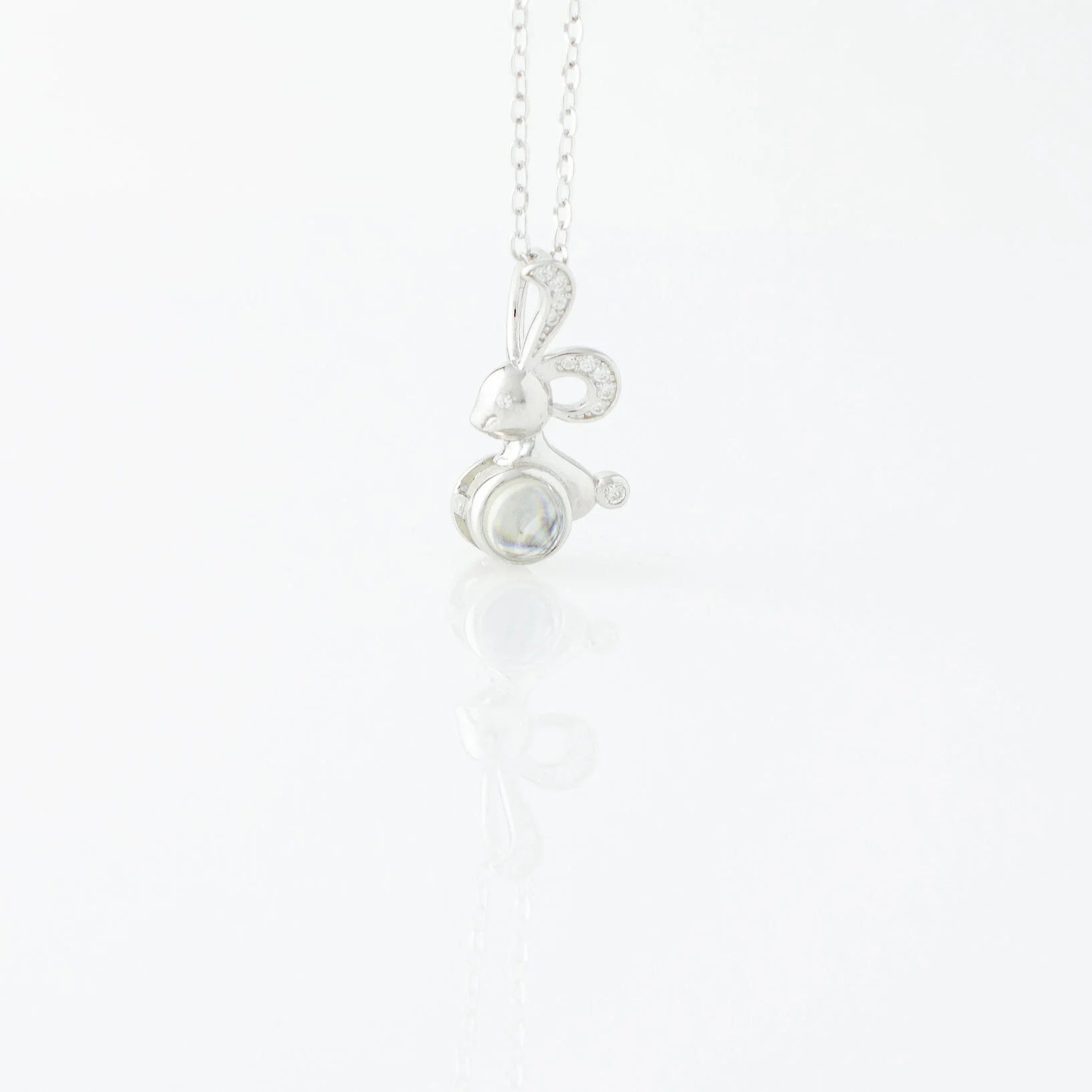 Bunny - 100 Languages I Love You Cubic Zirconia Pendant Sterling Necklace, Gold Necklace