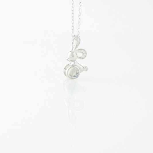 Bunny - 100 Languages I Love You Cubic Zirconia Pendant Sterling Necklace, Gold Necklace
