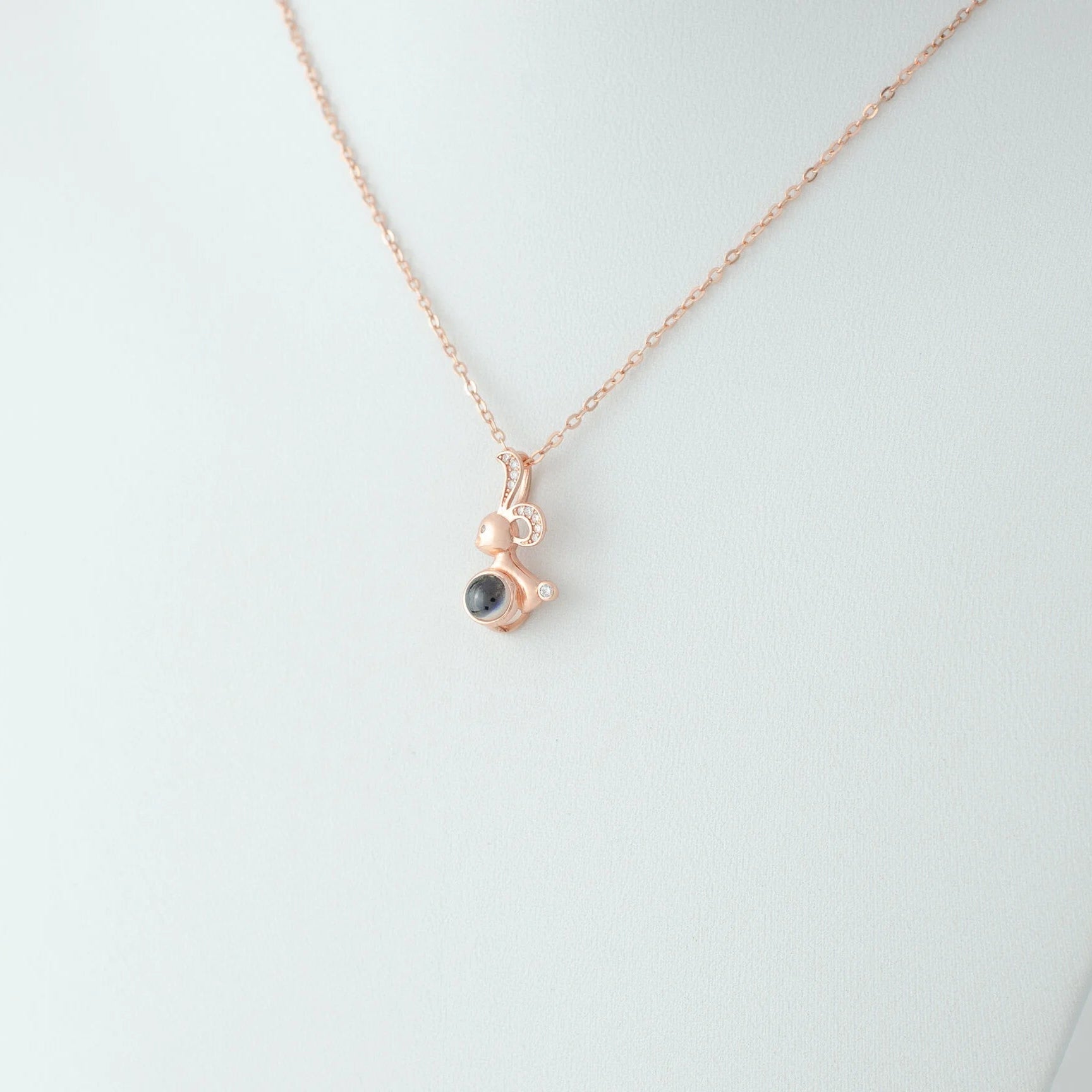 Bunny - 100 Languages I Love You Cubic Zirconia Pendant Sterling Necklace, Gold Necklace