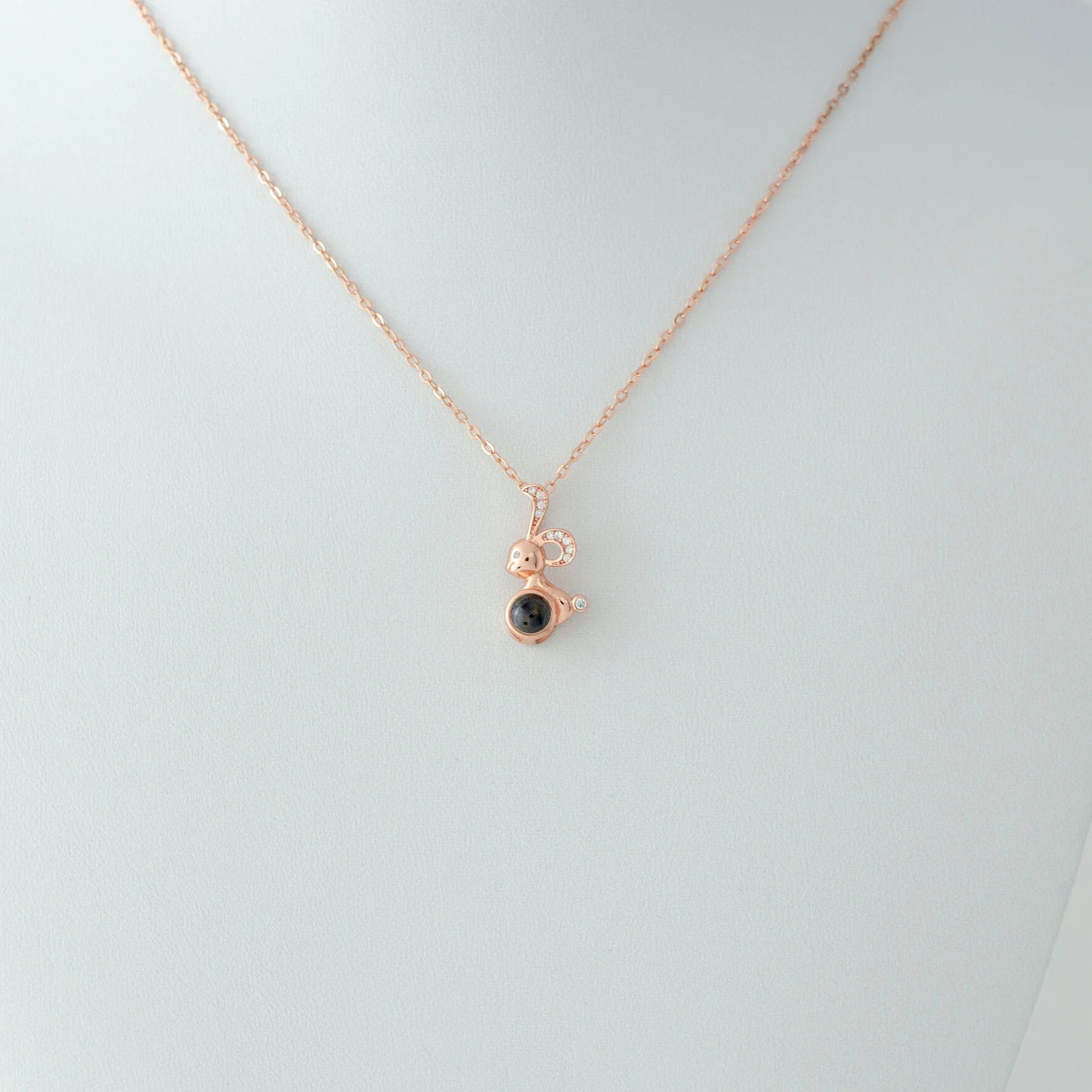 Bunny - 100 Languages I Love You Cubic Zirconia Pendant Sterling Necklace, Gold Necklace