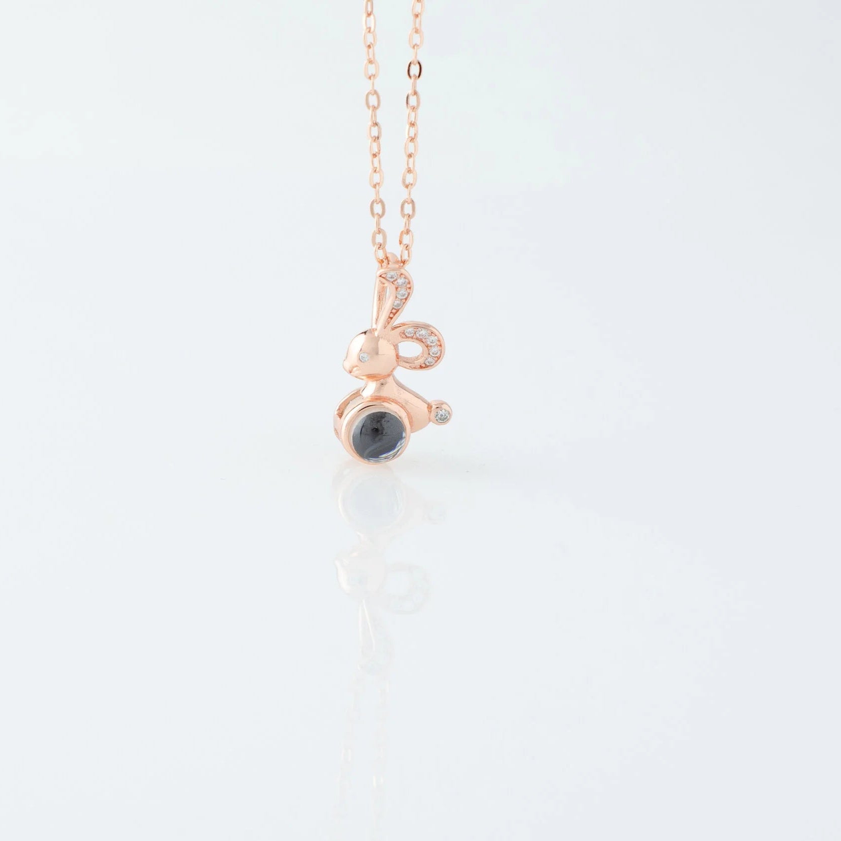 Bunny - 100 Languages I Love You Cubic Zirconia Pendant Sterling Necklace, Gold Necklace