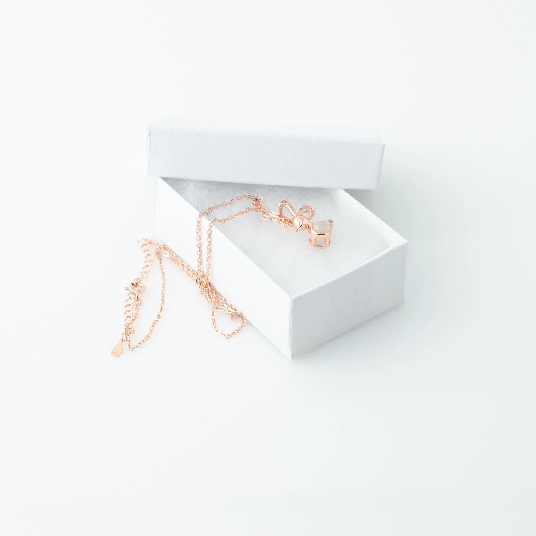 Bunny - 100 Languages I Love You Cubic Zirconia Pendant Sterling Necklace, Gold Necklace