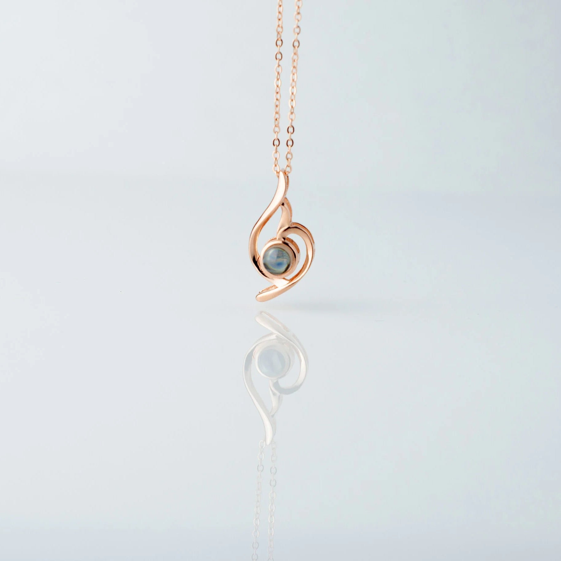 Love Heart - 100 Languages I Love You Pendant Sterling Silver Necklace, Rose Gold Necklace