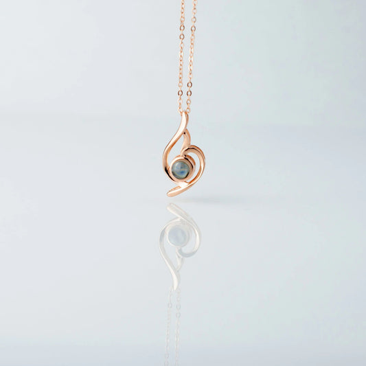 Love Heart - 100 Languages I Love You Pendant Sterling Silver Necklace, Rose Gold Necklace