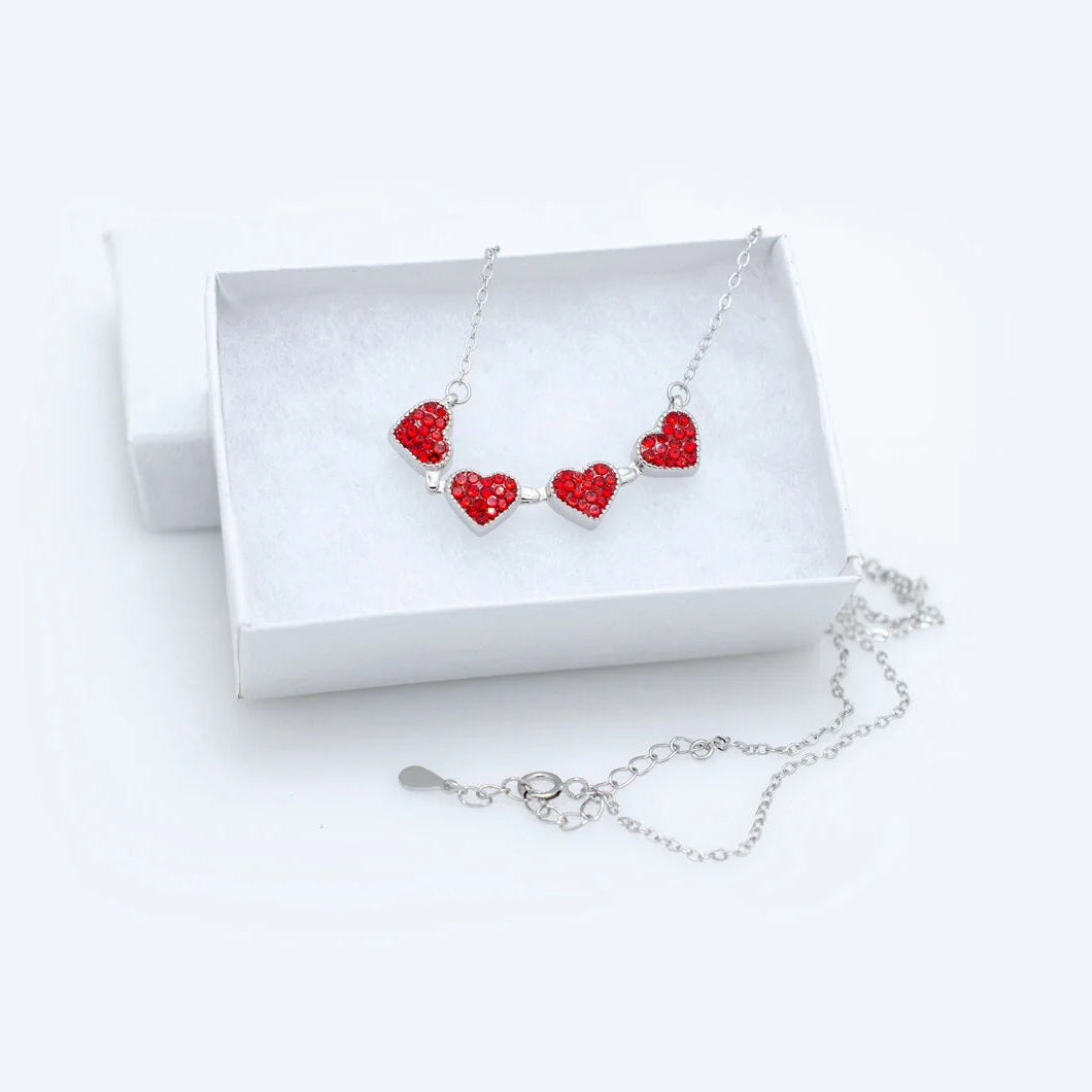 4 Heart 925 Sterling Silver Necklace, Four-Leaf Clover, 4 in 1 Style Necklace