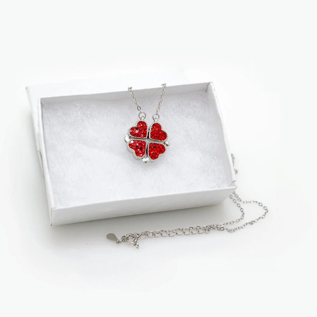 4 Heart 925 Sterling Silver Necklace, Four-Leaf Clover, 4 in 1 Style Necklace