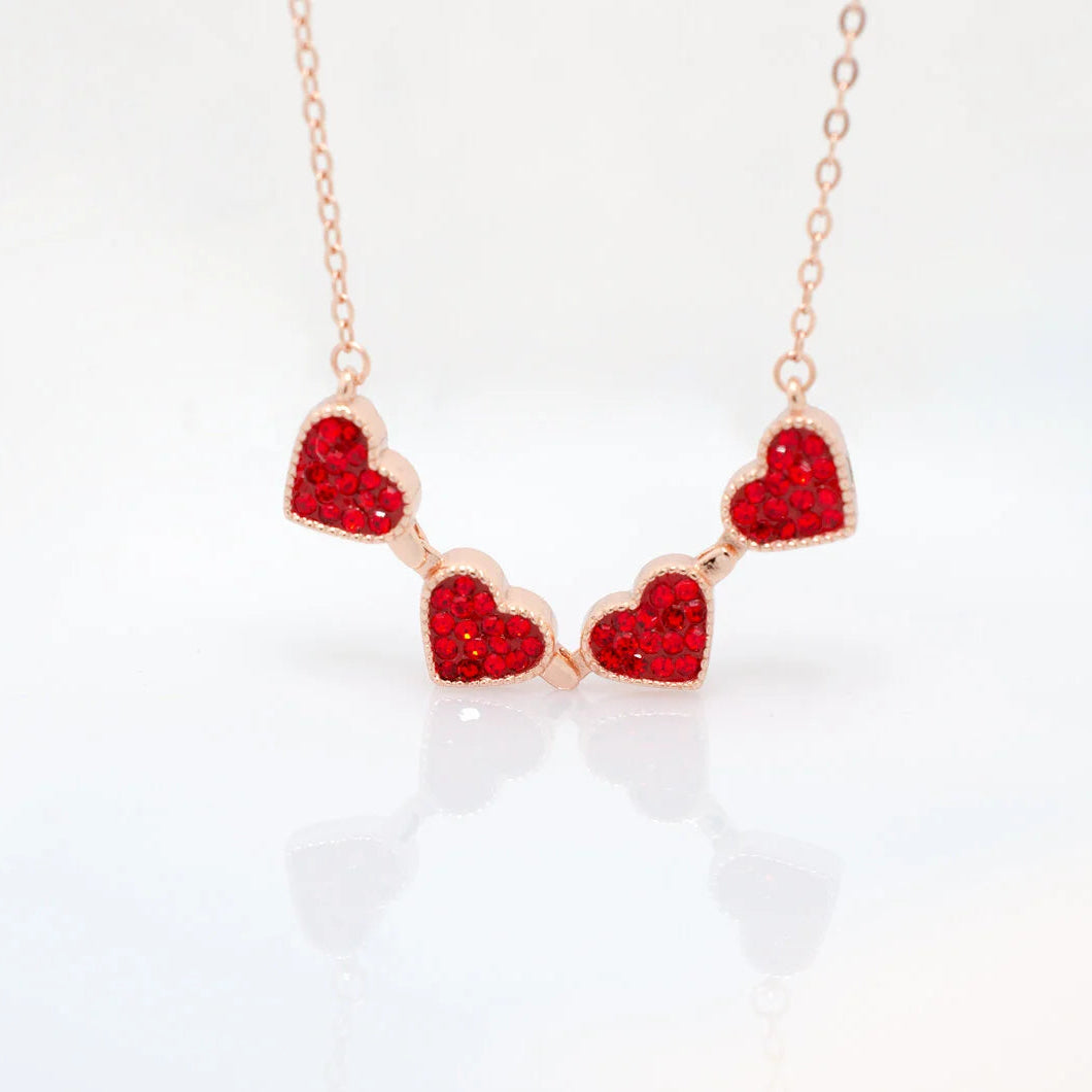 4 Heart 925 Sterling Silver Necklace, Four-Leaf Clover, 4 in 1 Style Necklace