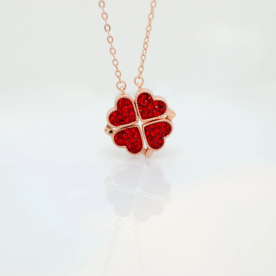4 Heart 925 Sterling Silver Necklace, Four-Leaf Clover, 4 in 1 Style Necklace