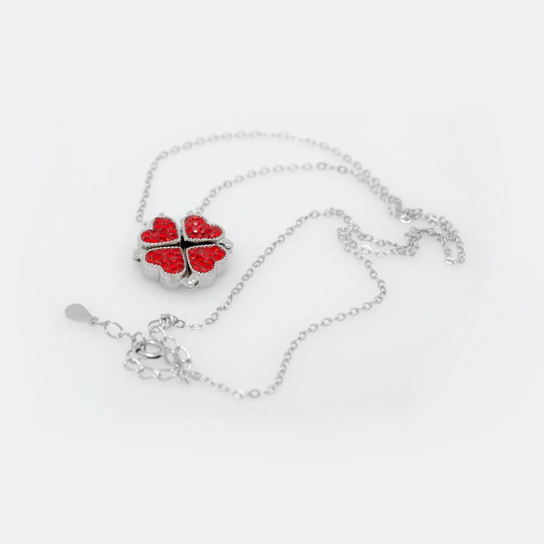 4 Heart 925 Sterling Silver Necklace, Four-Leaf Clover, 4 in 1 Style Necklace