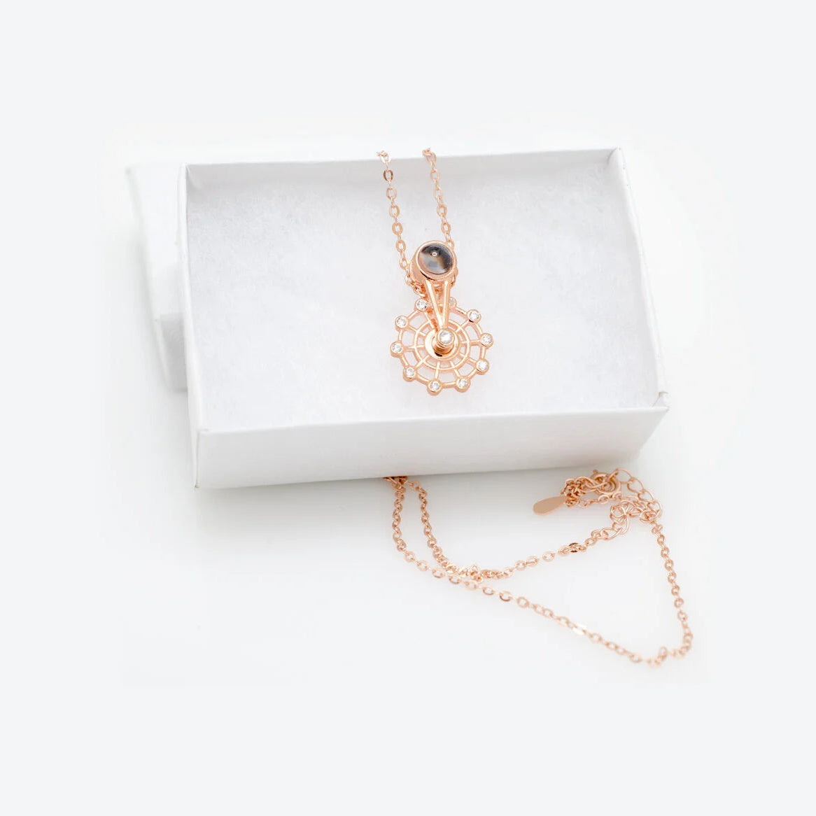 Ferris Wheel Silver Necklace - 100 Languages I Love You Cubic Zirconia Pendant Sterling Silver Necklace.  Great Wheel Silver Necklace